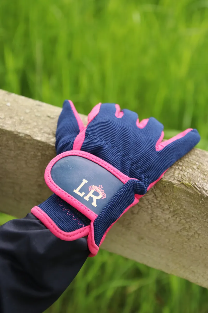 Hy Equestrian Stacy Children's Riding Gloves by Little Rider - Navy/Pink -2